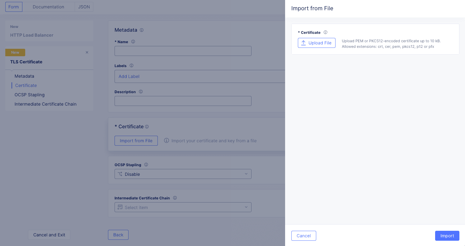 Figure: TLS Certificate Form
